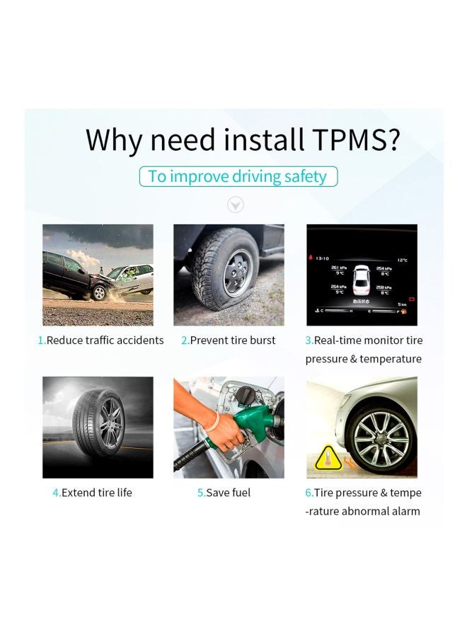 Car Tire Pressure Solar Energy Monitoring System With 4 External Sensors - Image 2