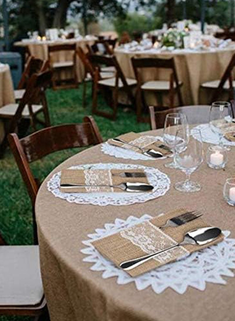 HomarKet 10 Pcs Burlap Utensil Pouch & Cutlery Holder - with Soft White Lace, Natural Linen Silverware Bags & Knife Bag Holder for Wedding, Party, Table Decor (Lace style) - Image 5