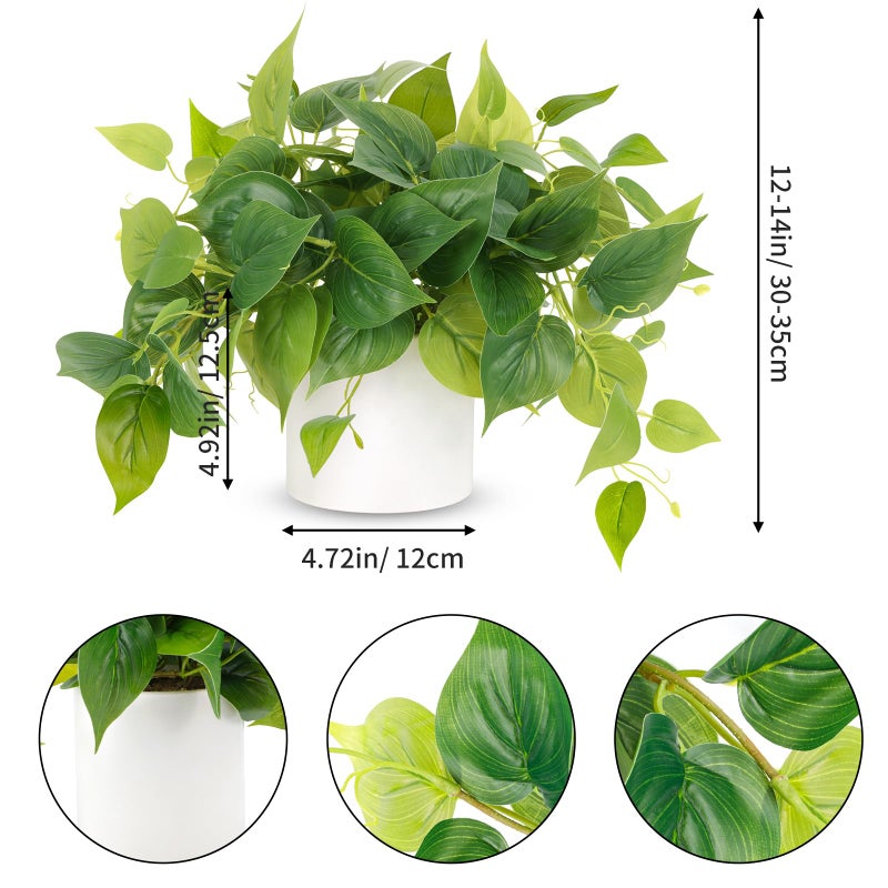 JPSOR Faux Plants Indoor, Pothos Small Fake Plants for Home Decor Indoor Fake Potted Plant Artificial Plants for Living Room Shelf Home Office Decorï¼ˆWhite Ceramic Potï¼‰ - Image 2