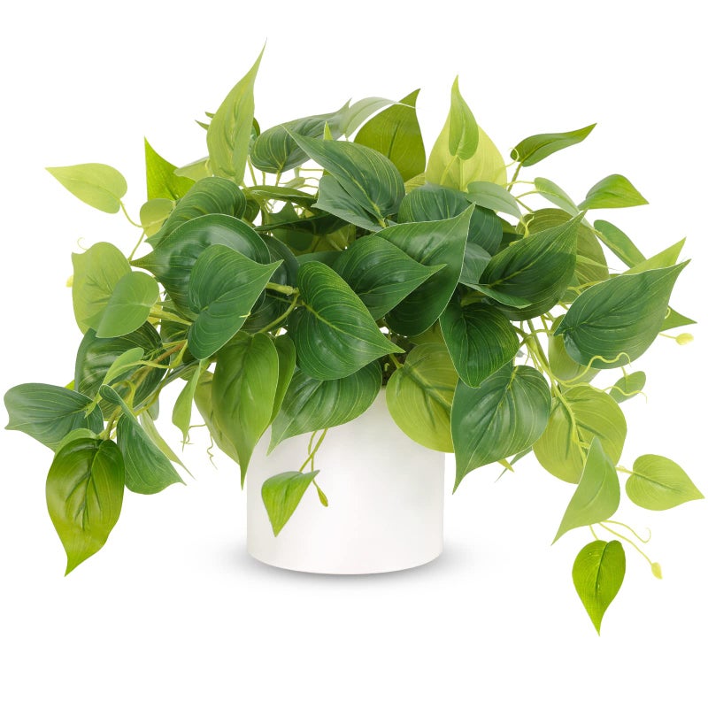 JPSOR Faux Plants Indoor, Pothos Small Fake Plants for Home Decor Indoor Fake Potted Plant Artificial Plants for Living Room Shelf Home Office Decorï¼ˆWhite Ceramic Potï¼‰ - Image 1