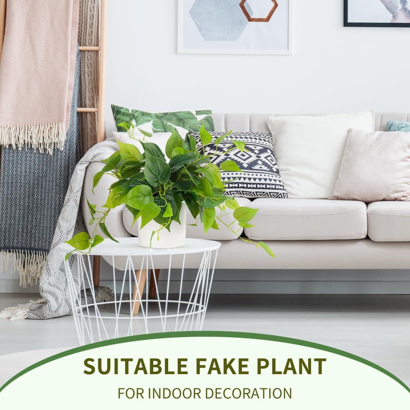 JPSOR Faux Plants Indoor, Pothos Small Fake Plants for Home Decor Indoor Fake Potted Plant Artificial Plants for Living Room Shelf Home Office Decorï¼ˆWhite Ceramic Potï¼‰ - Image 3