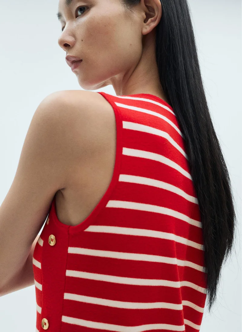MANGO Metallic Buttons Striped Dress