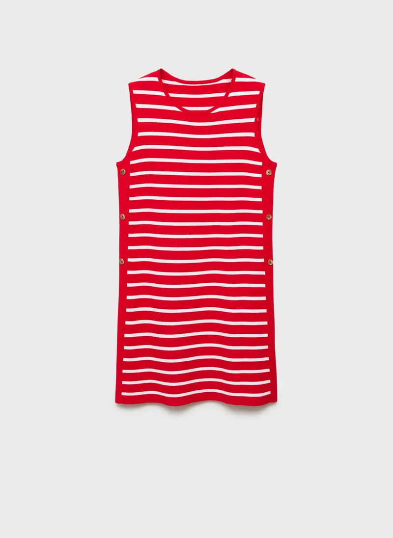 MANGO Metallic Buttons Striped Dress