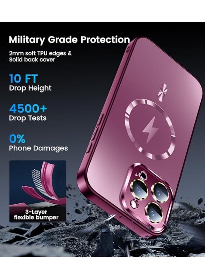Compatible with Magnetic for iPhone 16 Pro Max Case, Built-in Camera Lens Protector, Compatible with MagSafe, Slim AG Matte Phone Case [Military-Grade Protection] Silicone Cover, Burgundy - Image 4