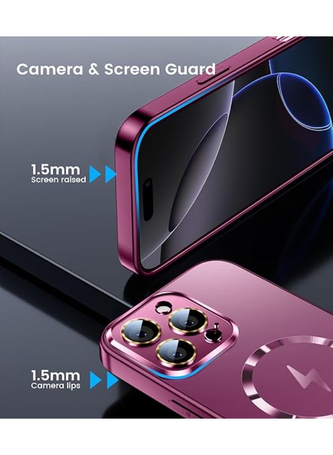 Compatible with Magnetic for iPhone 16 Pro Max Case, Built-in Camera Lens Protector, Compatible with MagSafe, Slim AG Matte Phone Case [Military-Grade Protection] Silicone Cover, Burgundy - Image 2