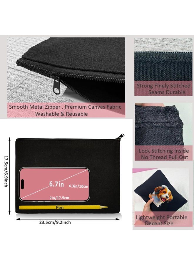 Koolmox 20 Makeup Bags in Bulk, 9x7'' Large black canvas pouch with Zipper, Cotton Cosmetic Bags Wholesale Plain Black Canvas Pouch for Painting, Heat Transfer Printing, Crafting, Decoration, Drawing - Image 2