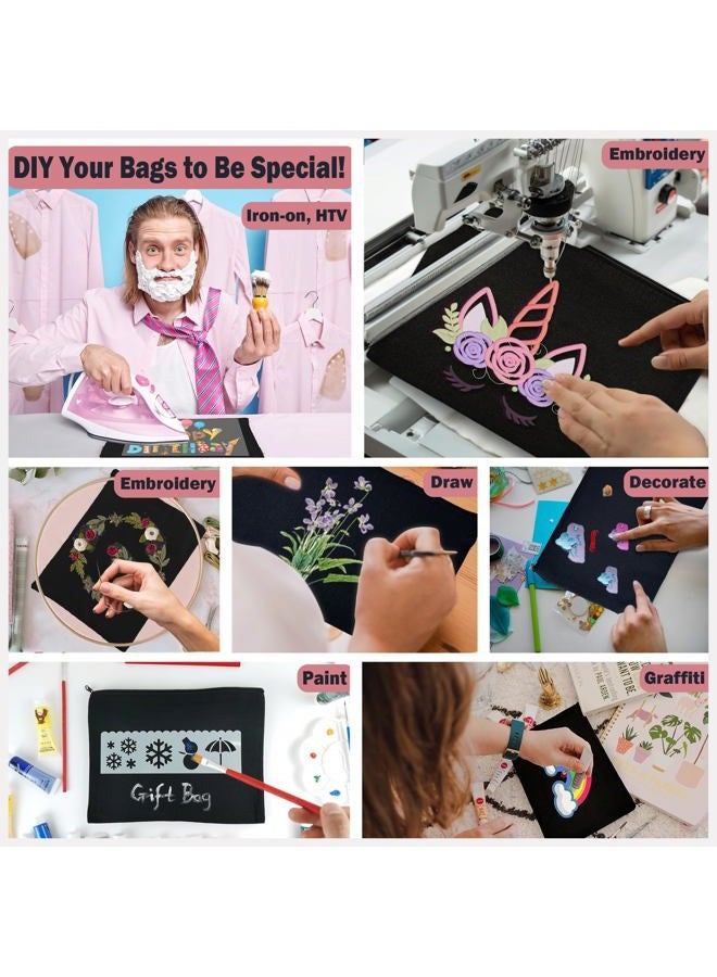 Koolmox 20 Makeup Bags in Bulk, 9x7'' Large black canvas pouch with Zipper, Cotton Cosmetic Bags Wholesale Plain Black Canvas Pouch for Painting, Heat Transfer Printing, Crafting, Decoration, Drawing - Image 4
