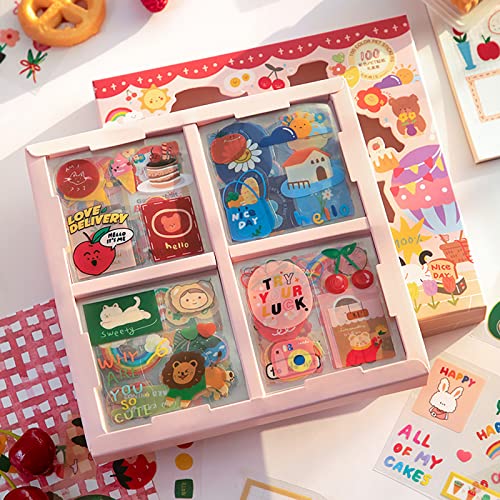 Doraking 100 Sheets Kawaii Sticker Set, Doraking Cute Cartoon Stickers Transparent Decorative Stickers Decal Pack for Phone Cases Laptops Art DIY Crafts Album Bullet Journals Planner Scrapbook - Image 2