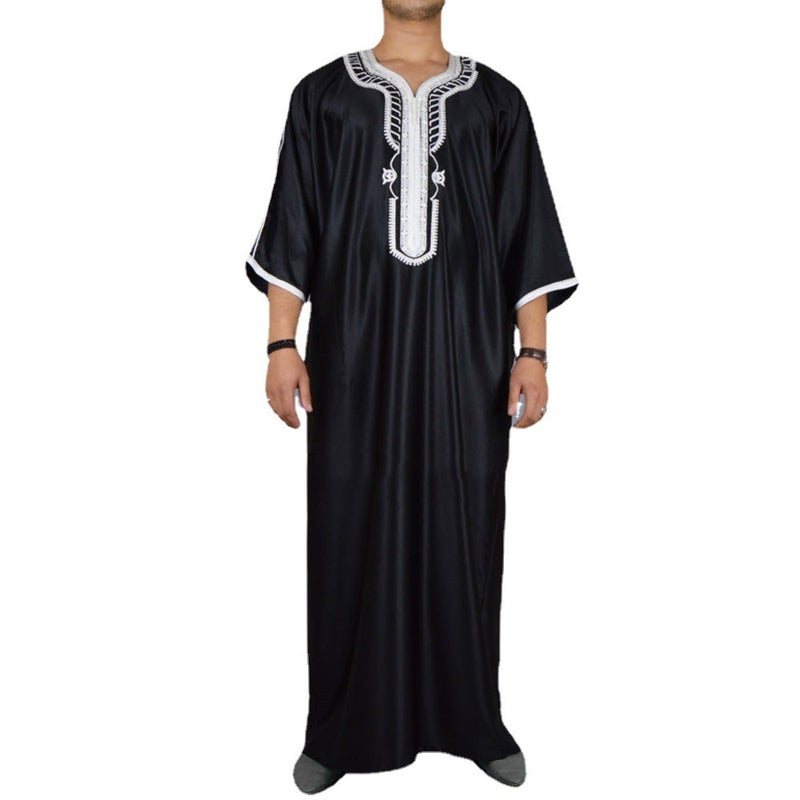 Men's Embroidered Moroccan Long Kurta Robe with Relaxed Fit - Image 5