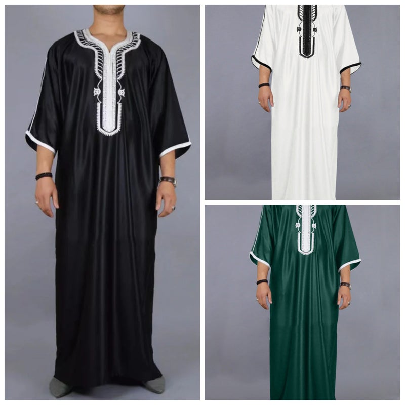 Men's Embroidered Moroccan Long Kurta Robe with Relaxed Fit - Image 2