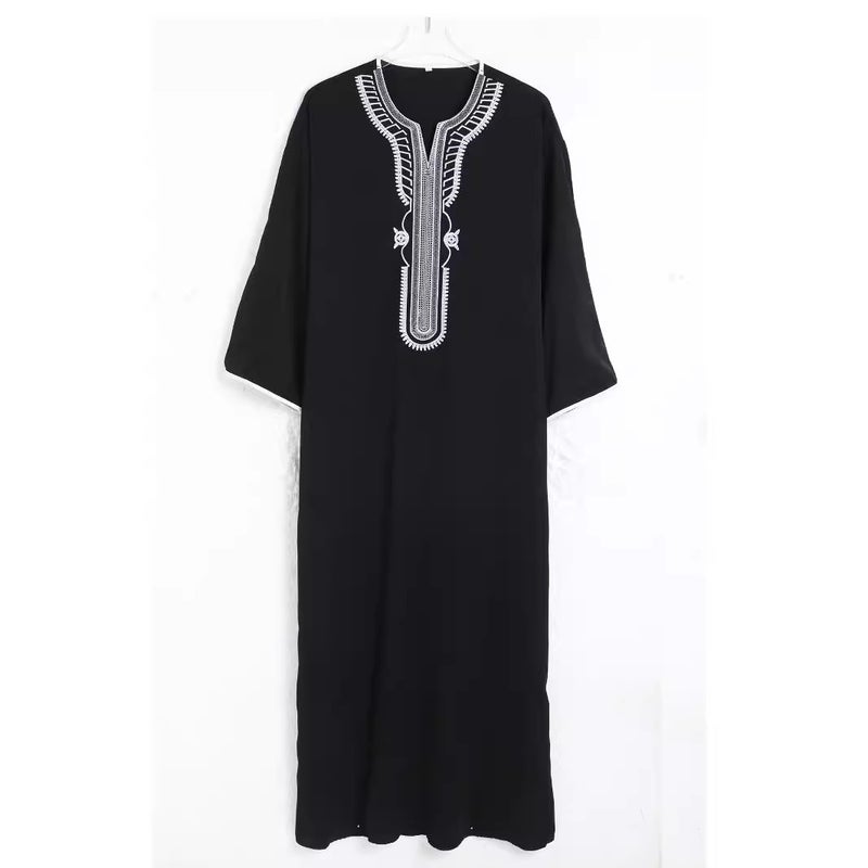 Men's Embroidered Moroccan Long Kurta Robe with Relaxed Fit - Image 4