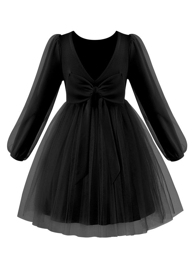 Arshiner فستان حفلة رسمي للأطفال من أرشينر، فستان عيد ميلاد أميرة مزين بالزهور، بأكمام طويلة وظهر على شكل V، فستان توتو من التول، لفصل الخريف، للأطفال، باللون الأسود، مقاس 5T - Image 1