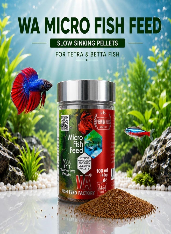 VAYINATO WA Micro Fish Feed 45g | Slow Sinking Pellets for Betta, Tetra & Small Tropical Fish | High Marine Protein Formula with Spirulina, Astaxanthin & Omega-3 | Complete Daily Nutrition - Image 1