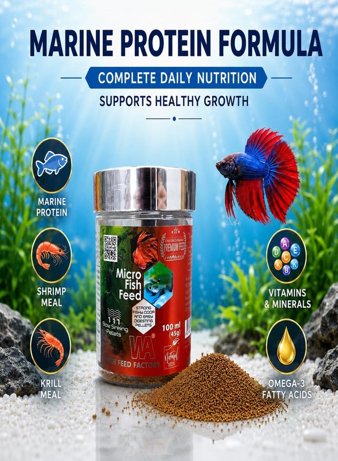 VAYINATO WA Micro Fish Feed 45g | Slow Sinking Pellets for Betta, Tetra & Small Tropical Fish | High Marine Protein Formula with Spirulina, Astaxanthin & Omega-3 | Complete Daily Nutrition - Image 3