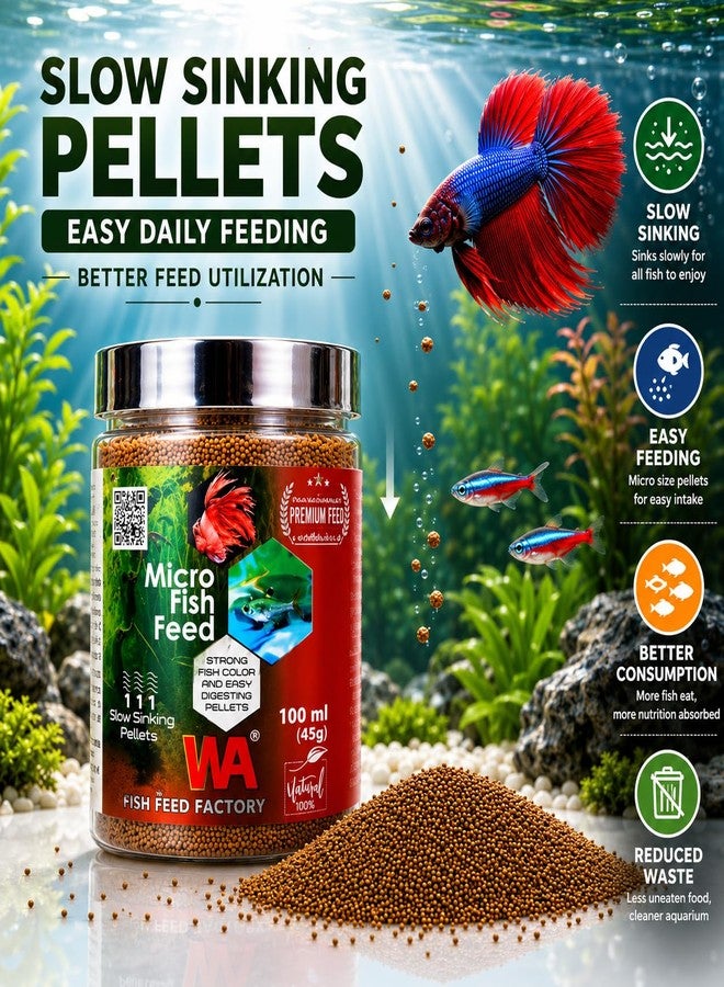 VAYINATO WA Micro Fish Feed 45g | Slow Sinking Pellets for Betta, Tetra & Small Tropical Fish | High Marine Protein Formula with Spirulina, Astaxanthin & Omega-3 | Complete Daily Nutrition - Image 2