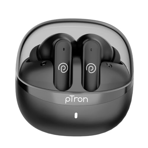 pTron Bassbuds Indie In-Ear TWS Earbuds w/ 10mm Drivers, 45Hrs Playtime, Dual HD Mic & AI-ENC Calls, Custom EQ, Mobile App, Bluetooth V5.4 Earphones, Voice Assistant, Type C Charging & IPX5(Jet Black) - Image 1