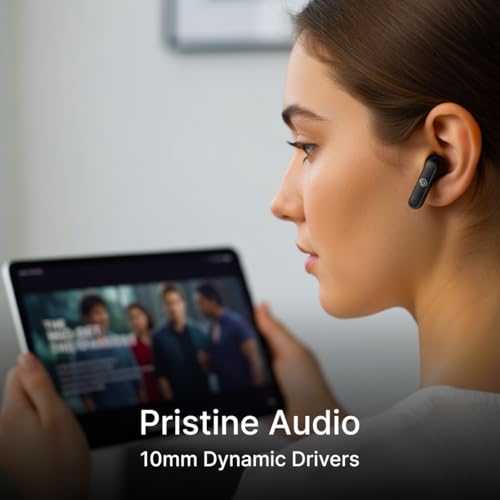 pTron Bassbuds Indie In-Ear TWS Earbuds w/ 10mm Drivers, 45Hrs Playtime, Dual HD Mic & AI-ENC Calls, Custom EQ, Mobile App, Bluetooth V5.4 Earphones, Voice Assistant, Type C Charging & IPX5(Jet Black) - Image 4
