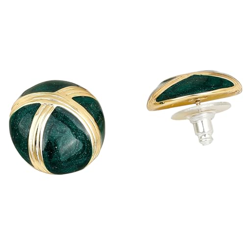 Estele Emerald Green Colour Enamel 24KT Gold Plated Non Precious Metal Round Stud Earrings for Women - Image 3
