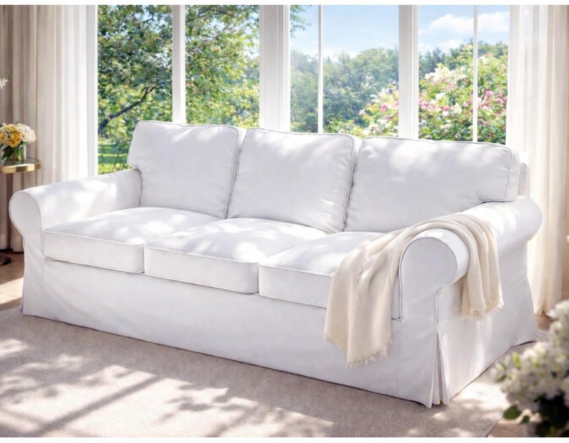 Custom Slipcover Replacement Ektorp 3 Seat Sofa Cotton Cover Replacement Slipcover Compatible with IKEA Ektorp Sofa Cover (White Flax Cotton) - Image 1