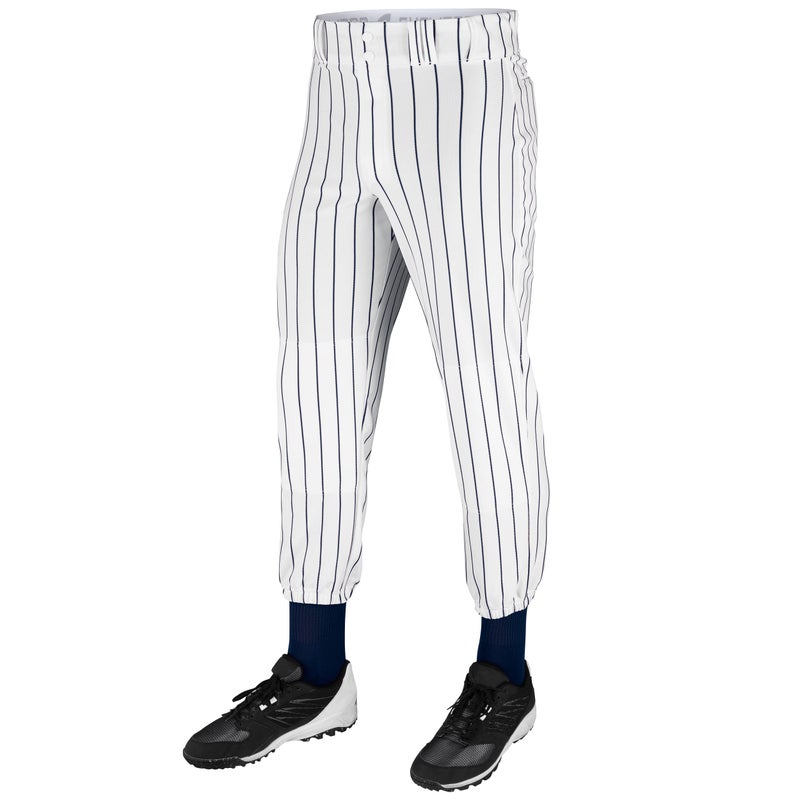 Champro Traditional Fit Triple Crown Classic Baseball Pants with Knitin Pinstripes and Reinforced Sliding Areas White Navy pin Large