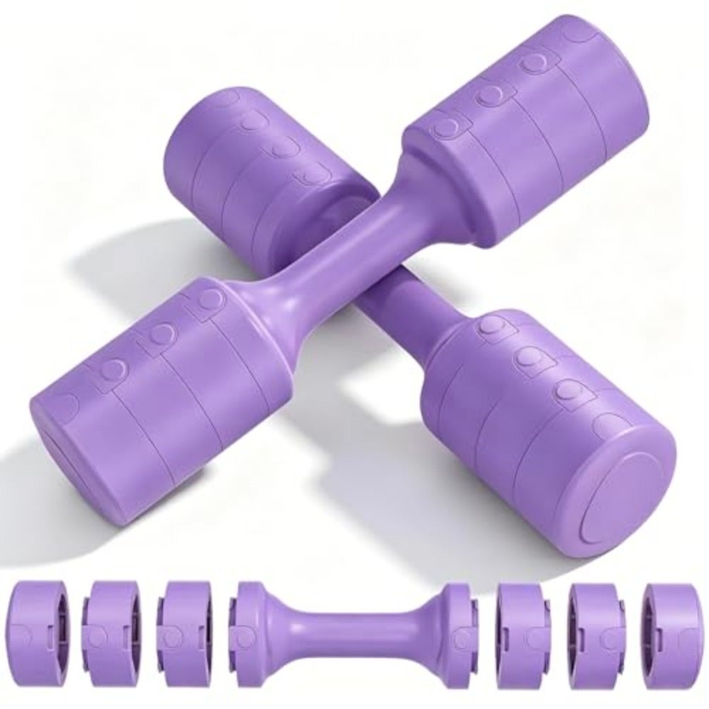 Adjustable Dumbbells Set of 2, 1.5kg to 2.5kg Soft-Touch Anti-slip Handle, 4-in-1 Home Gym Weights for Strength Training, Exercise and Fitness, Compact Workout Dumbbells for Women and Men Purple