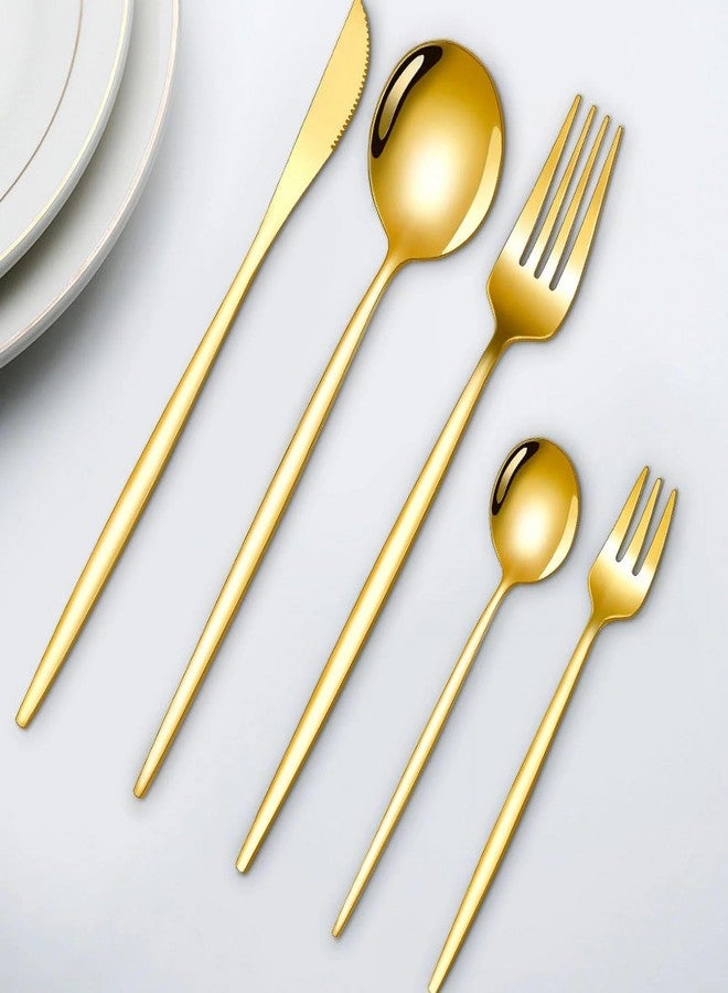 aDai Korean Premium 20 Piece Stainless Steel Cutlery Set | Modern Flatware for Dining | Elegant Gift Box for Everyday Use (Gold) - Image 2