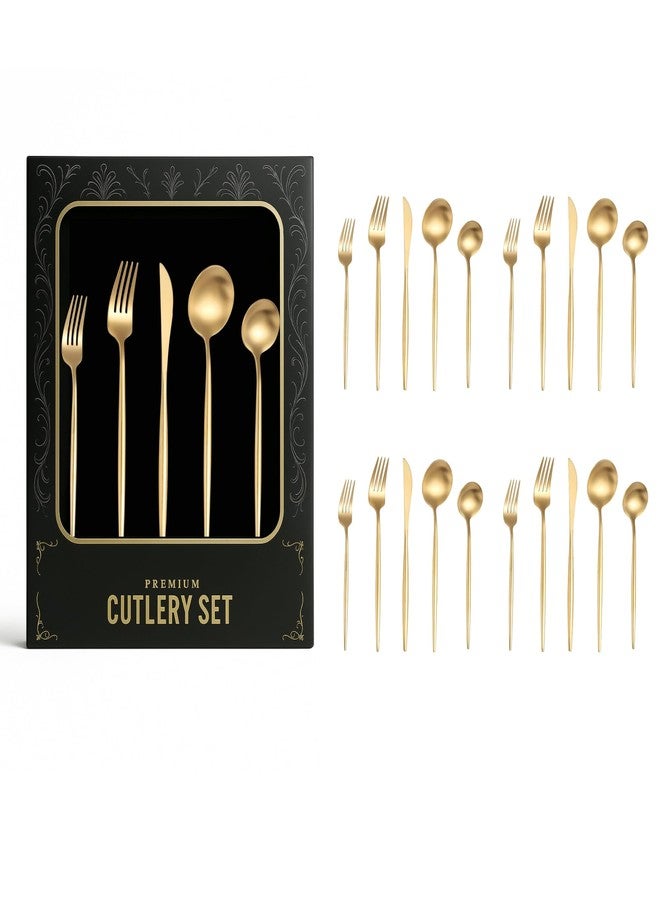 aDai Korean Premium 20 Piece Stainless Steel Cutlery Set | Modern Flatware for Dining | Elegant Gift Box for Everyday Use (Gold) - Image 1