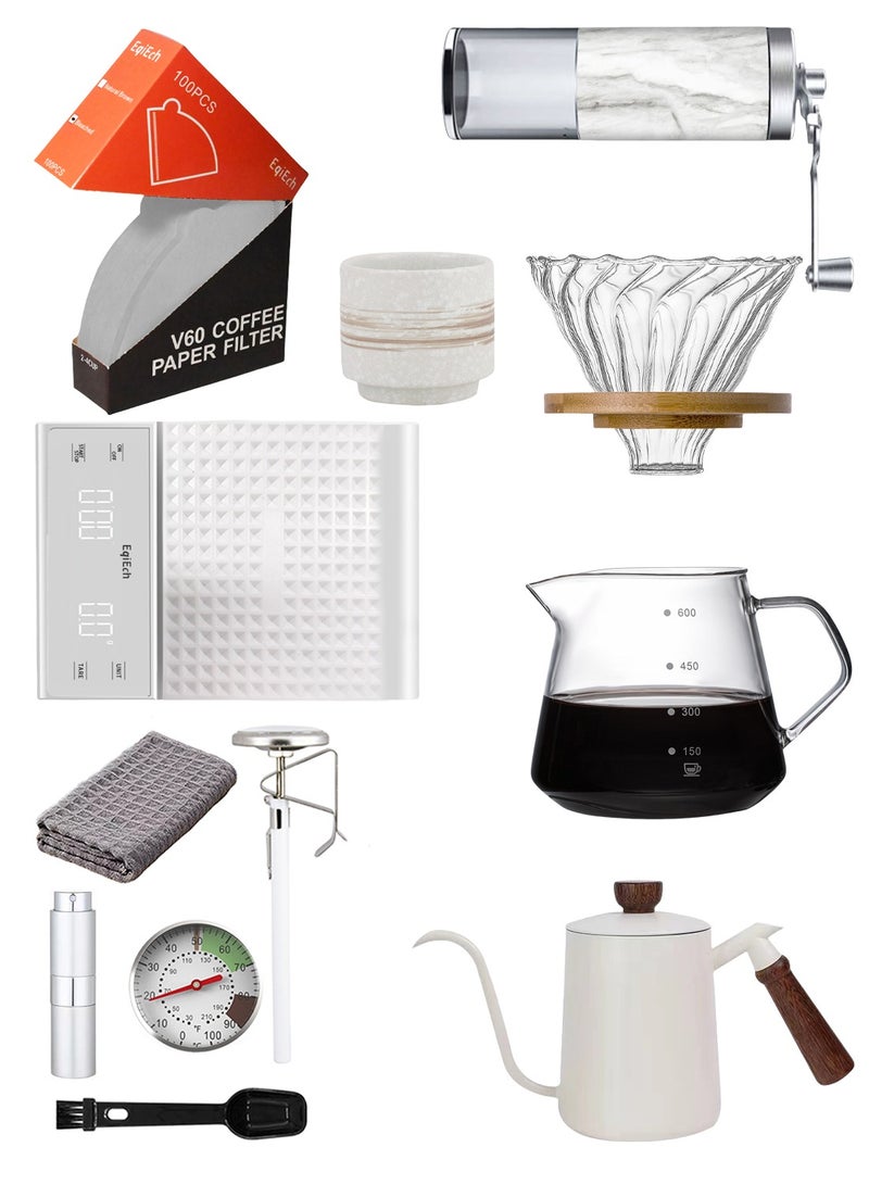 ايكي ايك مجموعة ماكينة صنع القهوة V60، مكونة من 11 قطعة، مجموعة ماكينة صنع القهوة بالتنقيط، مناسبة لـ 1-4 أكواب - Image 1