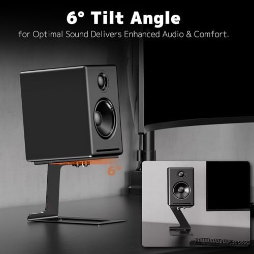 PUTORSEN Desk Speaker Stands,Desktop Speaker Stands for Most Small & Medium Bookshelf Speakers, Computer Speakers,Depth Up to 7.71in,6 Tilt Angle,Speaker Risers with Vibration Absorption Pad, Black - Image 3