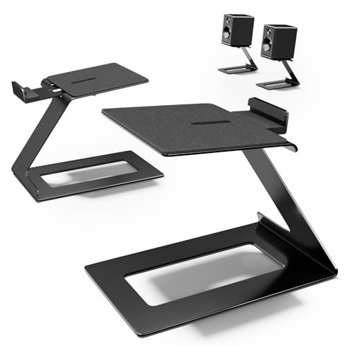 PUTORSEN Desk Speaker Stands,Desktop Speaker Stands for Most Small & Medium Bookshelf Speakers, Computer Speakers,Depth Up to 7.71in,6 Tilt Angle,Speaker Risers with Vibration Absorption Pad, Black - Image 1