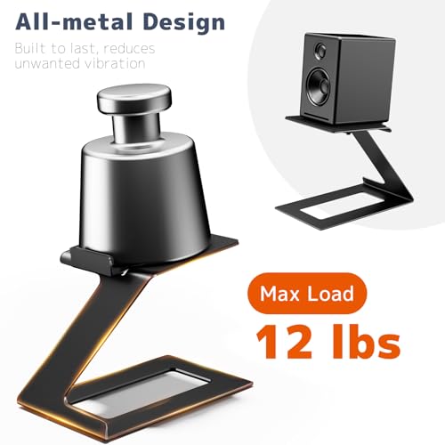 PUTORSEN Desk Speaker Stands,Desktop Speaker Stands for Most Small & Medium Bookshelf Speakers, Computer Speakers,Depth Up to 7.71in,6 Tilt Angle,Speaker Risers with Vibration Absorption Pad, Black - Image 4