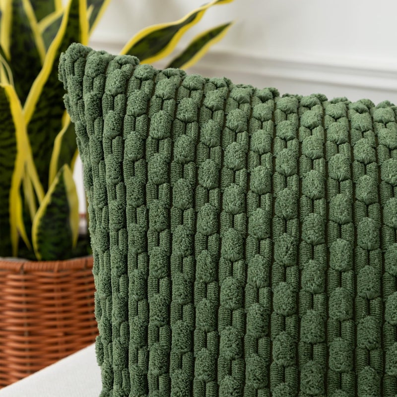 K KEVIN TEXTILE Kevin Textile Throw Pillow Covers Soft Corduroy Decorative Set of 2 Boho Striped Pillow Covers Pillowcases Farmhouse Home Decor for Couch Bed Sofa Living Room 18x18 Inch Moss Green  - Image 2