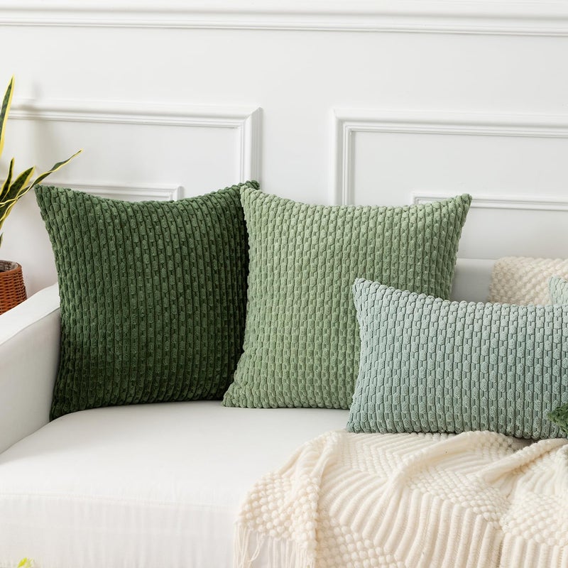K KEVIN TEXTILE Kevin Textile Throw Pillow Covers Soft Corduroy Decorative Set of 2 Boho Striped Pillow Covers Pillowcases Farmhouse Home Decor for Couch Bed Sofa Living Room 18x18 Inch Moss Green  - Image 5