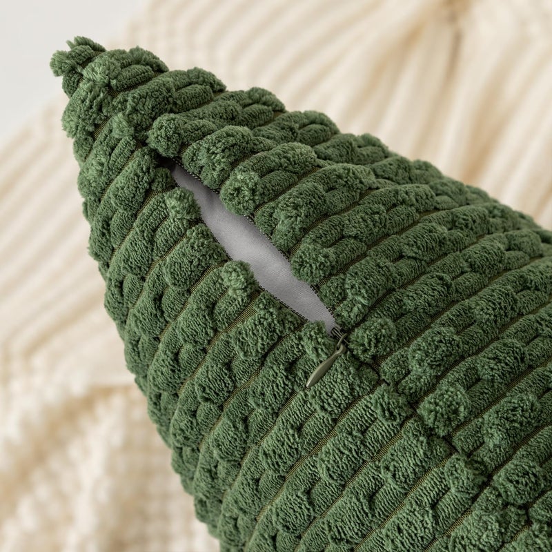K KEVIN TEXTILE Kevin Textile Throw Pillow Covers Soft Corduroy Decorative Set of 2 Boho Striped Pillow Covers Pillowcases Farmhouse Home Decor for Couch Bed Sofa Living Room 18x18 Inch Moss Green  - Image 3