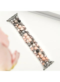 Beaded Powder Zebra Natural Stone Strap Smart Watch Band For Watch Wristband Series SE/9/8765-color:Pink Zebra Jade Strap: 38/40/41mm