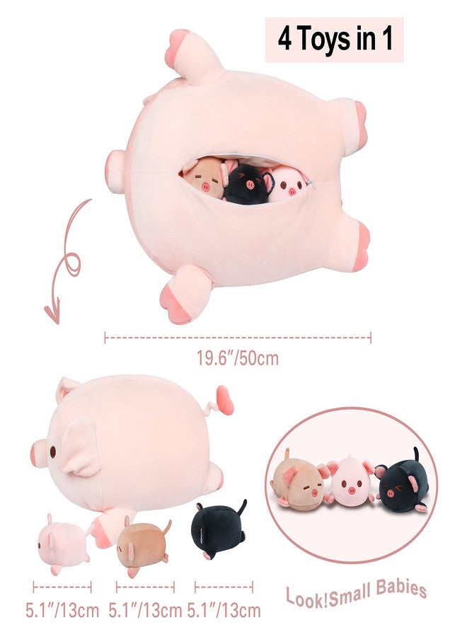 Achwishap Pig Stuffed Animal Mommy 19.6” with 3 Pig Plushies,4 PCS Cute Pig Plush Pillow,Kawaii Toys Soft Hugging Pillow for Kids Girls Boys Gifts(Pink Pig Family) - Image 2