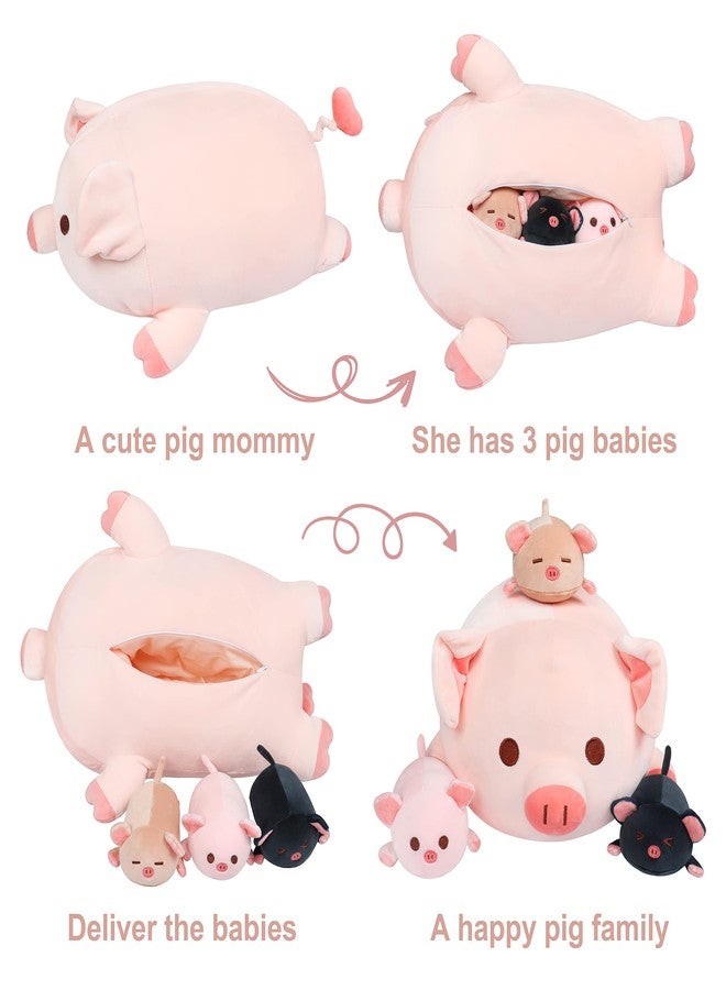 Achwishap Pig Stuffed Animal Mommy 19.6” with 3 Pig Plushies,4 PCS Cute Pig Plush Pillow,Kawaii Toys Soft Hugging Pillow for Kids Girls Boys Gifts(Pink Pig Family) - Image 3