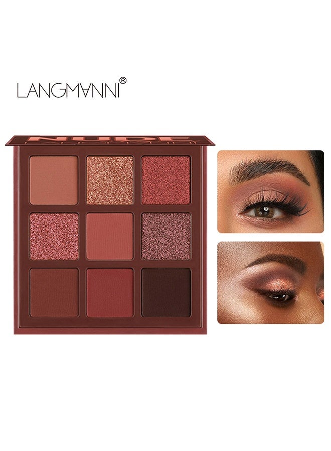 LANGMANNI 9 Shades of Eye Shadow Palettes Makeup Eye Shadow Palettes Pink Eye Shadow Wine Red Eye Shadow Waterproof Long Lasting Natural Mixing Pigment Makeup B - Image 1
