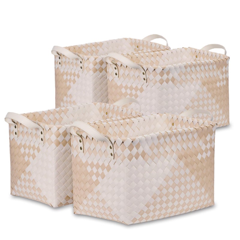 BROWNLILY Handwoven Clothes Basket Laundry Hampers Large Wicker Storage Baskets for Shelves Blankets Closet Storage Bins Car Bedroom Bathroom Organizers and Storage (Pack of 4, Khaki & Ivory White) - Image 1