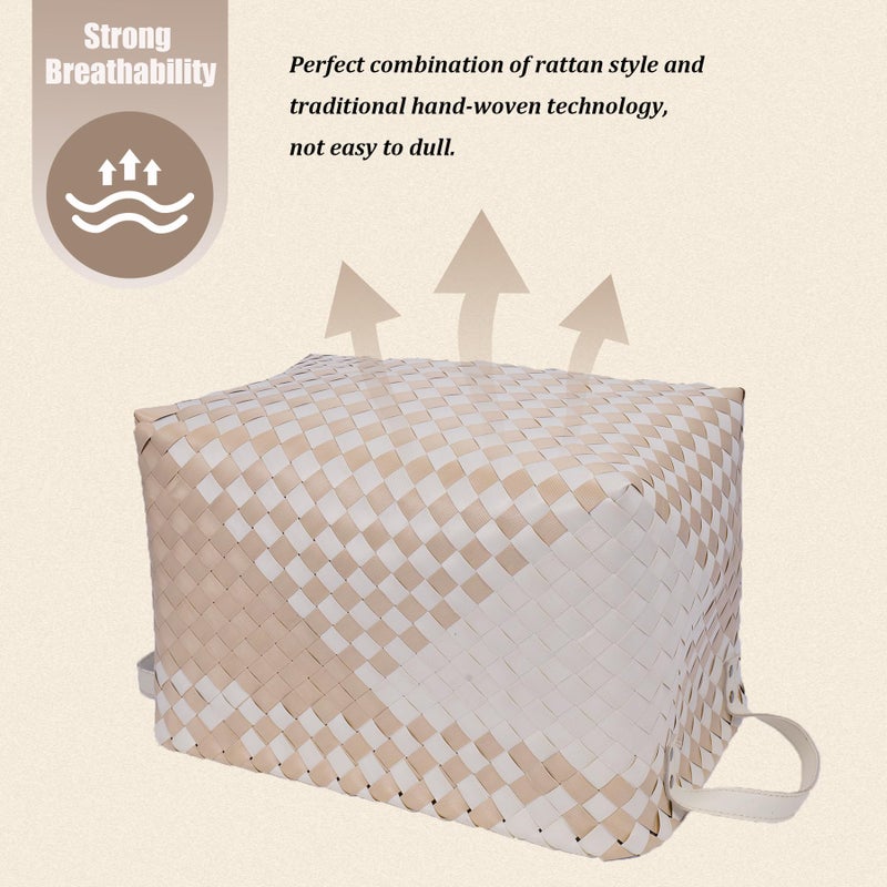 BROWNLILY Handwoven Clothes Basket Laundry Hampers Large Wicker Storage Baskets for Shelves Blankets Closet Storage Bins Car Bedroom Bathroom Organizers and Storage (Pack of 4, Khaki & Ivory White) - Image 3