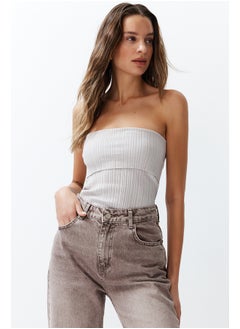 Stone Strapless Premium Yarn/Special Yarn Knitwear Blouse TWOSS24BZ00123