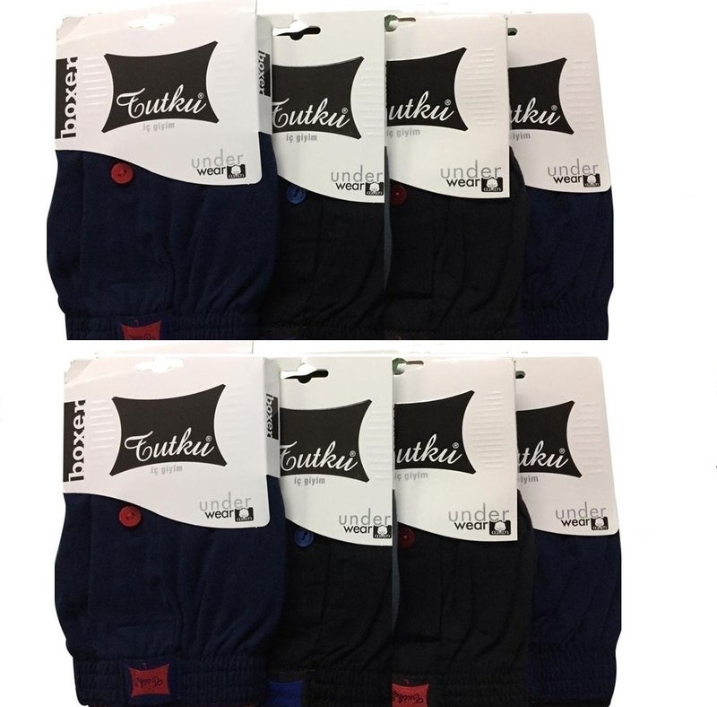 Tutku Passion 8-Pack Deal Product! Men's Combed Cotton Towel Waist Boxer Black - Navy Blue Color 