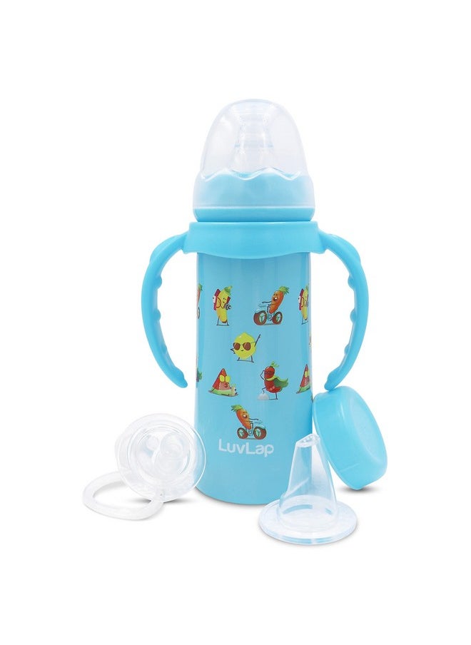 LuvLap 4 in 1 Slim Neck Steel Baby Bottle Cum Sipper with Handle, Made of SS304 Rust Free Steel, BPA Free, Odour Free, Anti Colic Nipple, Spout, Weighted Straw & Cap, Blue, 3M+, 240 ml - pzsku/ZC2B6847162DF4A29280BZ/45/_/1738305254/3e366528-83ba-46ff-a1b2-064e97960479