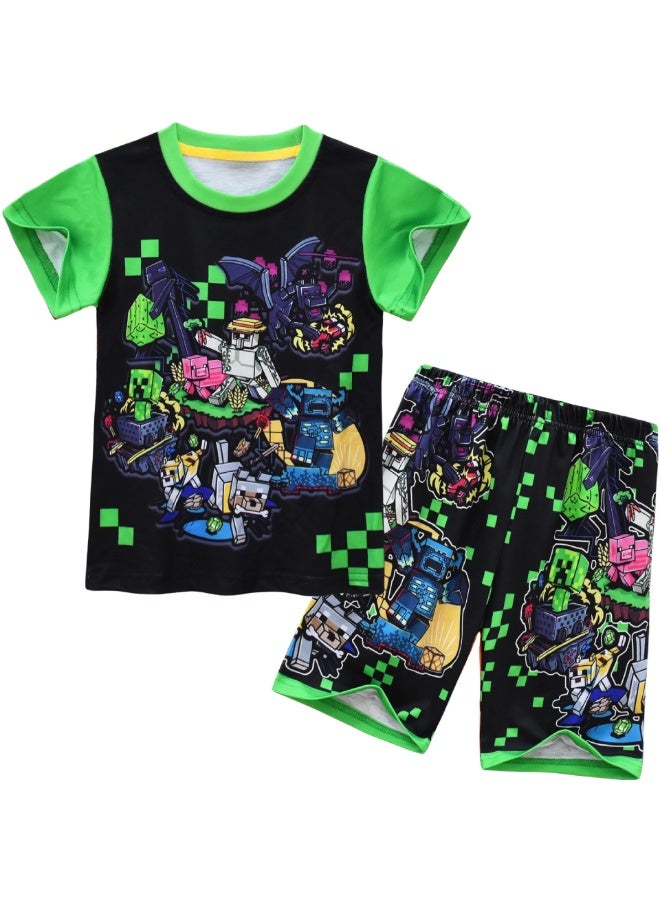 Minecraft Print Pajama Set Short Sleeve Top and Shorts Sleepwear Soft Casual Loungewear Multiple Sizes Available for Fans - Image 1