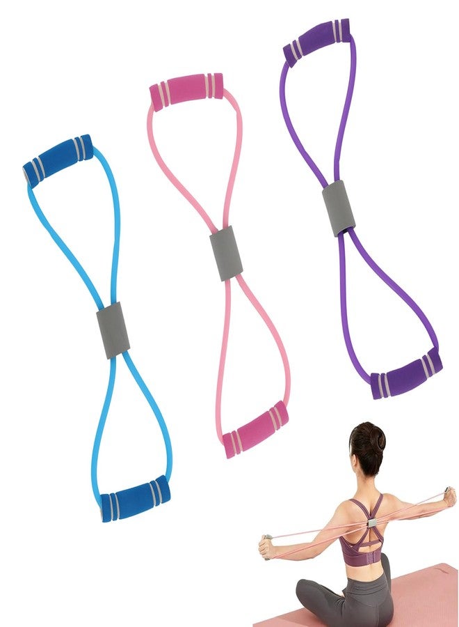 panthra 3 Pieces Figure 8 Resistance Band, Saludea Resistance Band with Handles Stretch Fitness Strap for Full-Body Exercise Strength Training Home, Gym (Pink + Purple + Blue) - Image 1