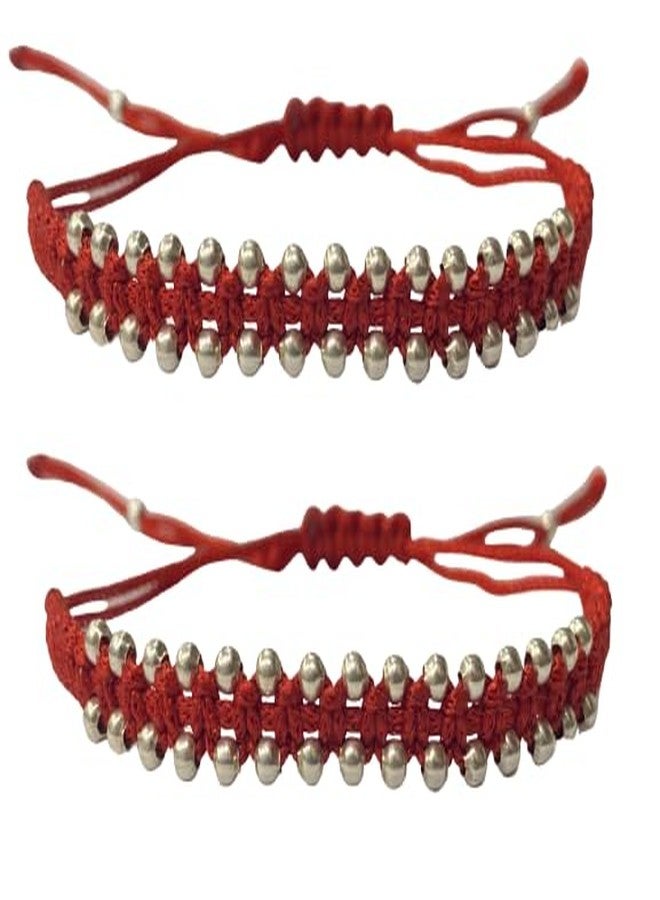 DARSHRAJ JEWELLERS 925 Sterling Silver Nazariya Silver Beads Red Thread Nazariya Bracelet|Anklet Both For New Born Baby Boy|Baby Girls Fully Adjustable(6 Month -10 Years) - Image 1