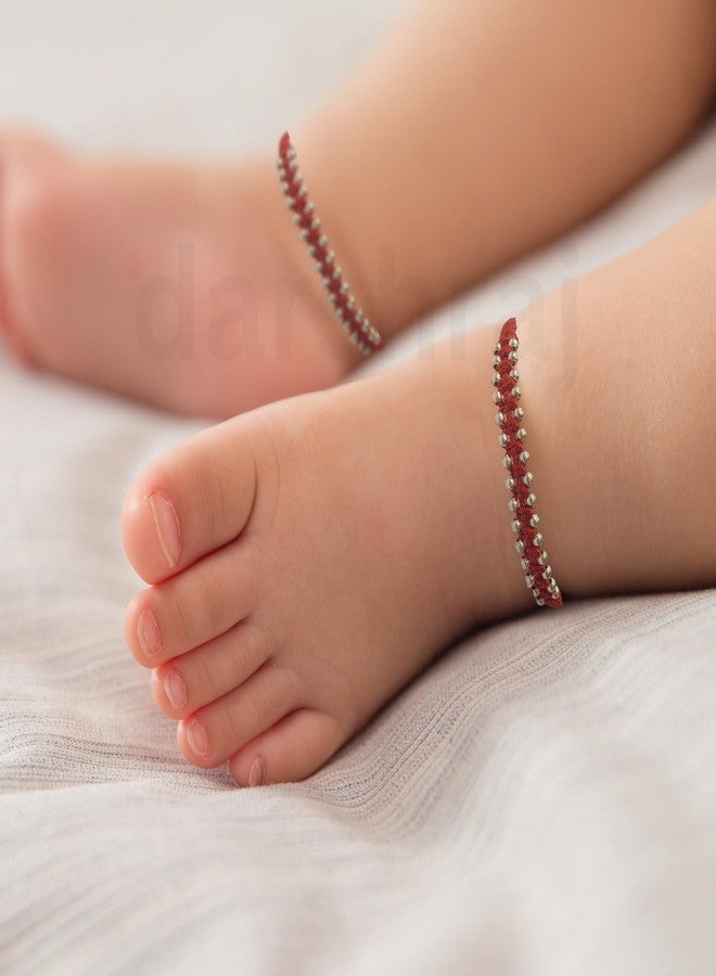 DARSHRAJ JEWELLERS 925 Sterling Silver Nazariya Silver Beads Red Thread Nazariya Bracelet|Anklet Both For New Born Baby Boy|Baby Girls Fully Adjustable(6 Month -10 Years) - Image 3