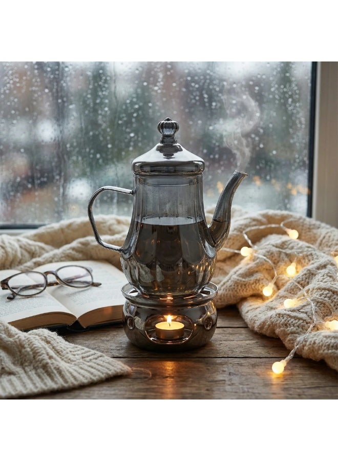 دلة زجاجية أنيقة للقهوة العربية والشاي مع قاعدة تدفئة بالشمع + عرض خاص: 50 شمعة هدية | حافظ على مشروباتك دافئة - Image 4