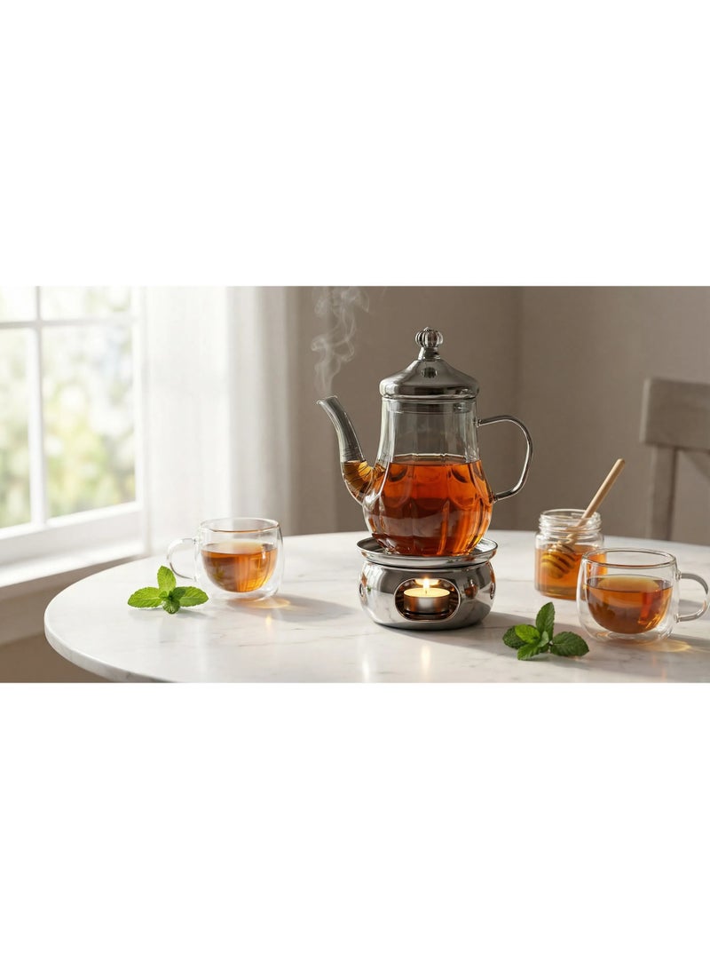 دلة زجاجية أنيقة للقهوة العربية والشاي مع قاعدة تدفئة بالشمع + عرض خاص: 50 شمعة هدية | حافظ على مشروباتك دافئة - Image 2