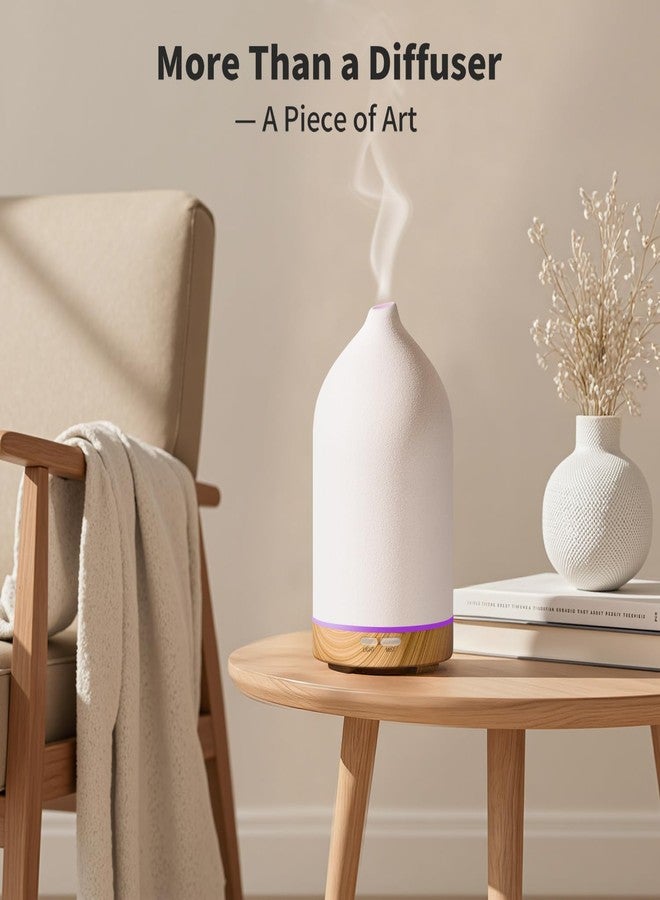 URPOWER 120ML Ceramic Essential Oil Diffuser Ultrasonic Aromatherapy Diffuser with Wood Grain Base, 7-Color LED Lights Auto Shut-Off, Humidifier for Home & Office, Air Diffuser for Relaxation - Image 5